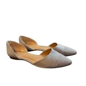 Merona Poppy D'orsay Blue White Pinstripe Pointy Toe Ballet Flats SZ 10 Shoes